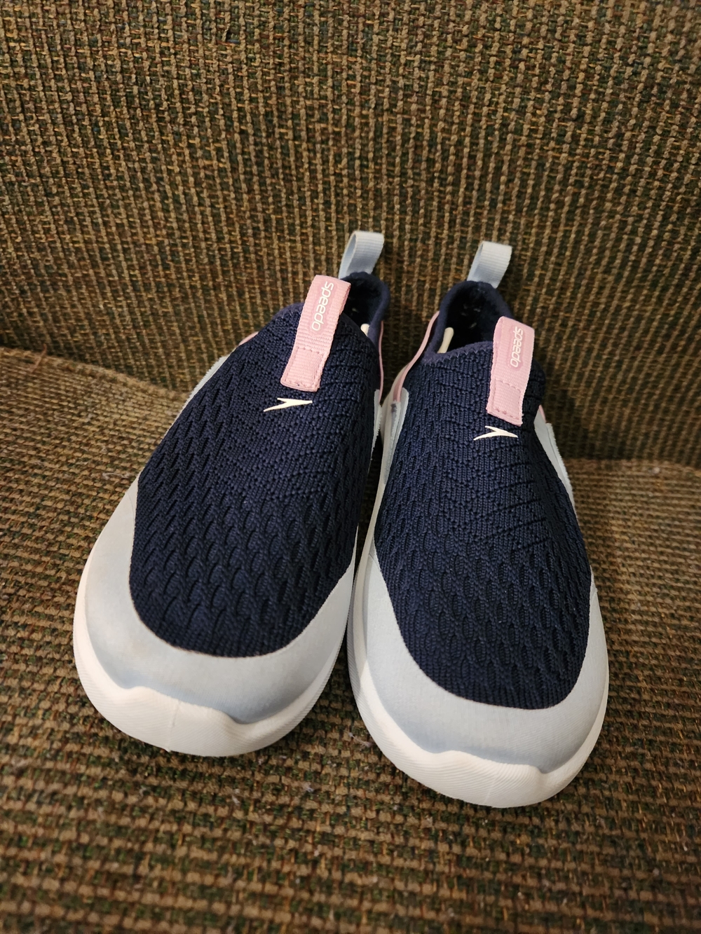 Speedo Kids' Navy Mesh Slip-On Water Shoes with Pink Tab
